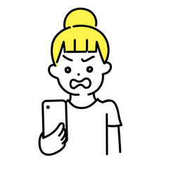 かわいい人物のイラストシリーズ _ カジュアルな服装の女性_ 怒る