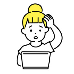 かわいい人物のイラストシリーズ _ カジュアルな服装の女性_ 悩む