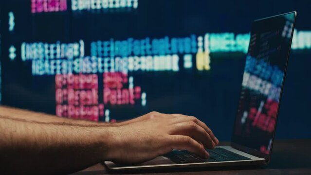 Man work with chat gpt AI online, connecting with AI and using a chat GPT. IT engineer software developer programmer interact with chat bot, making writing code. Typing on laptop