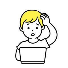 かわいい人物のイラストシリーズ _ カジュアルな服装の男性_ 悩む