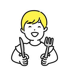 かわいい人物のイラストシリーズ _ カジュアルな服装の男性_ 食べる