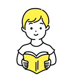 かわいい人物のイラストシリーズ _ カジュアルな服装の男性_ 読書