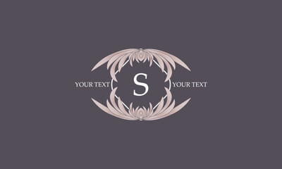 Floral monogram for cards, invitations, menus, labels with the letter S in the center. Graphic design for pages, business signage, boutiques, cafes, hotels.