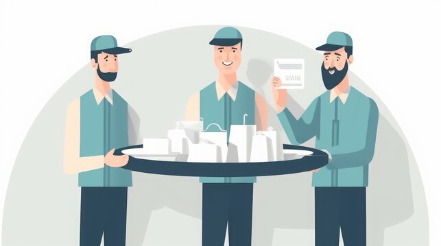 Service. Experts team on a tray. Concept illustration, Generative AI