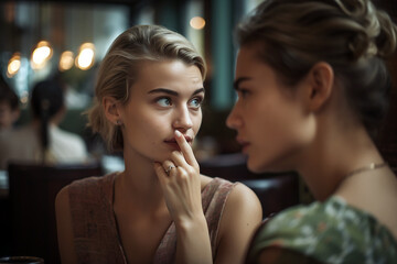 Naklejka premium Two friends gossiping with each other. Generative AI