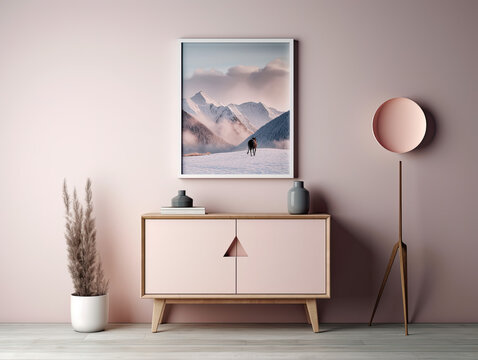 Mock up poster frame in modern home interior