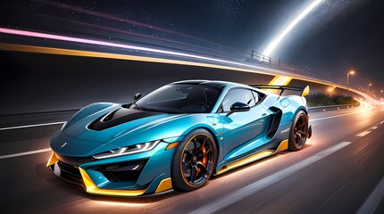 Obraz na płótnie Canvas Neon Velocity: Futuristic Sports Car with Dazzling Light Trails