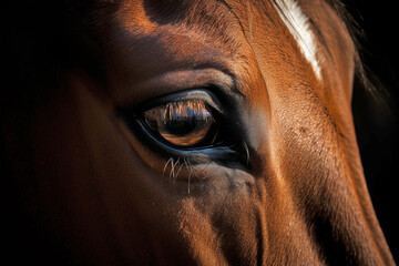 Close up of horse eye. Generative AI illustration