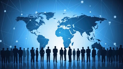 Network. Global Business. Illustration of a business team and world map. Business illustration