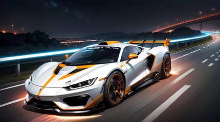 Neon Velocity: Futuristic Sports Car with Dazzling Light Trails