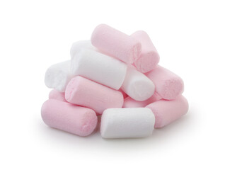Pile of marshmallows isolated on white.