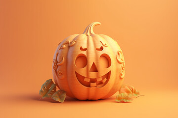 Carved Halloween pumpkin with evil face. Generative AI illustration