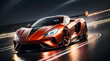 Naklejka premium Neon Velocity: Futuristic Sports Car with Dazzling Light Trails