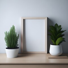 White Picture Frame With Plants Background Frame Mockup Generative Ai 