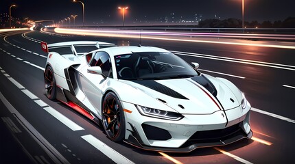 Neon Velocity: Futuristic Sports Car with Dazzling Light Trails