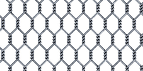 3D render of steel mesh isolated on white background, metal fence mesh