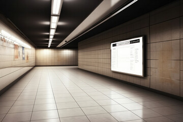 Hauntingly artistic subway station with a mockup or picture on the wall is AI Generative.