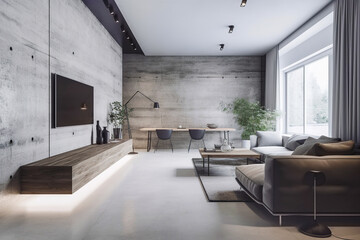 Fototapeta na wymiar Loft interior design of modern living room. Created with generative AI