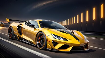 Neon Velocity: Futuristic Sports Car with Dazzling Light Trails