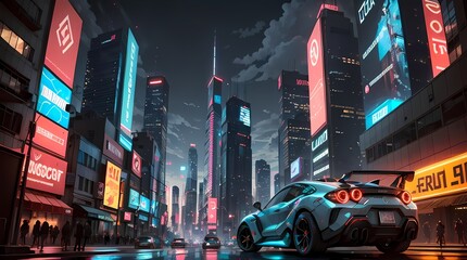 Neon Velocity: Futuristic Sports Car with Dazzling Light Trails