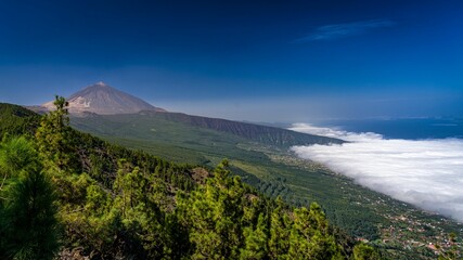 Beautiful landscape of Teide volcano enveloped in fog in Tenerife, Canary Islands, Spain
