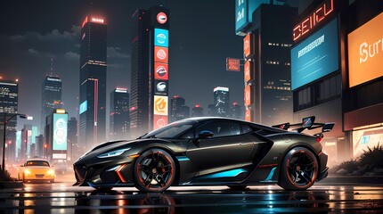 Neon Velocity: Futuristic Sports Car with Dazzling Light Trails
