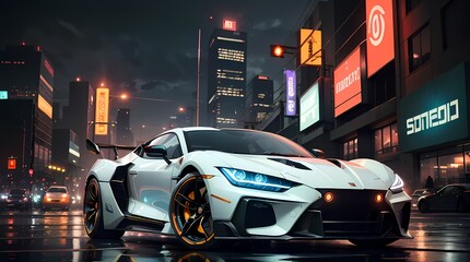 Neon Velocity: Futuristic Sports Car with Dazzling Light Trails