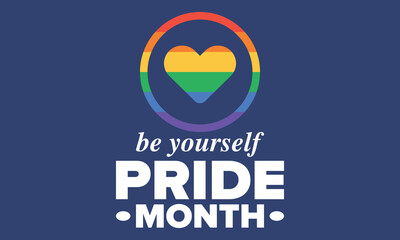Obraz premium LGBT Pride Month in June. Lesbian Gay Bisexual Transgender. Celebrated annual. LGBT flag. Rainbow love concept. Human rights and tolerance. Poster, card, banner and background. Vector ilustration
