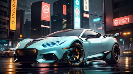 Neon Velocity: Futuristic Sports Car with Dazzling Light Trails