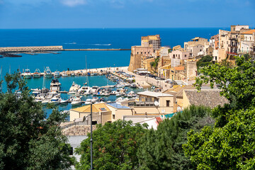Fototapeta na wymiar Elevated view of harbor of Castellammare del Golfo. Trapani, Sicily, Italy, Europe.