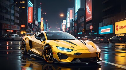 Neon Velocity: Futuristic Sports Car with Dazzling Light Trails