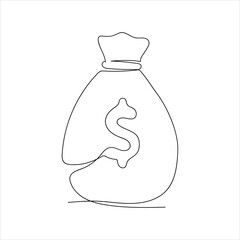 a bag of money. a drawing drawn with a single line. big earnings. a lot of money. a rich man. actions.vector. on a white background.