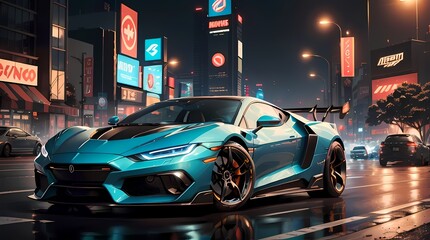Neon Velocity: Futuristic Sports Car with Dazzling Light Trails
