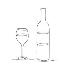 vector drawing. wine and a glass of wine. drawing with one line. black and white with the addition of color. alcohol for holidays and events.