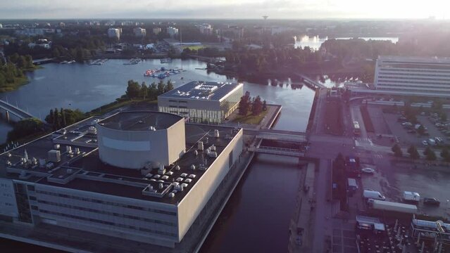 Beautiful aerial view over the city of Oulu in Finland