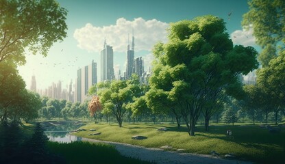 The green future city. The future city. city and nature living in harmony. Generative Ai.
