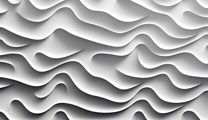 White seamless pattern waves of light and shadow in a 3D artwork. decorative wall panel. Generative Ai.