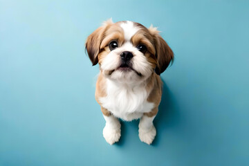 Shih Tzu on light blue background