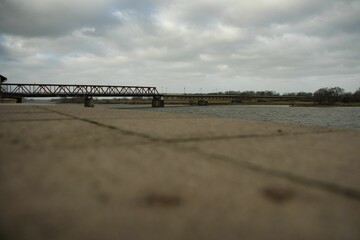 Shot of a bridge over Elbe river in Germany on a cloudy day