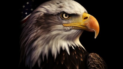 Fototapeta premium American Bald Eaglesymbol of america with flag. United States of America. Generative AI