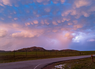 Sunset view of beautiful clouds and lighting in Wichita Mountains National Wildlife Refuge