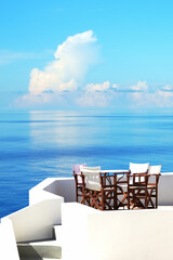 Sea view restaurant terrace, Greek islands
