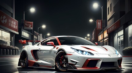 Neon Velocity: Futuristic Sports Car with Dazzling Light Trails