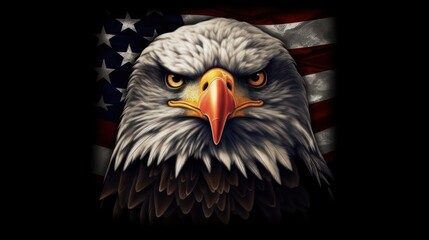 Obraz premium American Bald Eaglesymbol of america with flag. United States of America. Generative AI
