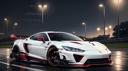 Neon Velocity: Futuristic Sports Car with Dazzling Light Trails