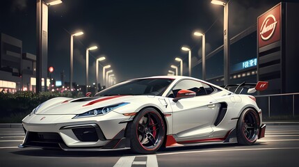 Neon Velocity: Futuristic Sports Car with Dazzling Light Trails