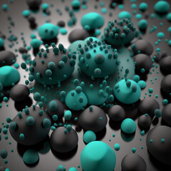 3d illustration of abstract background with spheres in black and green colors generative AI