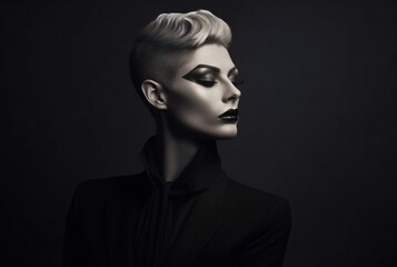 Fototapeta premium blonde model with black make up in black outfit created with Generative AI technology