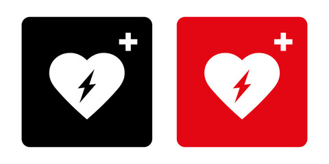 AED automated external defibrillator icon symbol with heart and flash