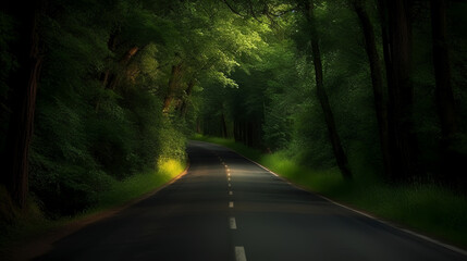 Fototapeta premium Get ready to be immersed in the summer vibes as you travel along the enchanting road flanked by majestic trees. 